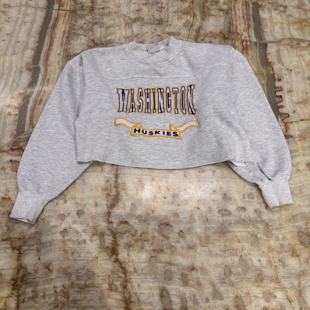 Vintage‎ Washington Huskies Cropped Sweatshirt Women's Medium Gray Crewneck NCAA